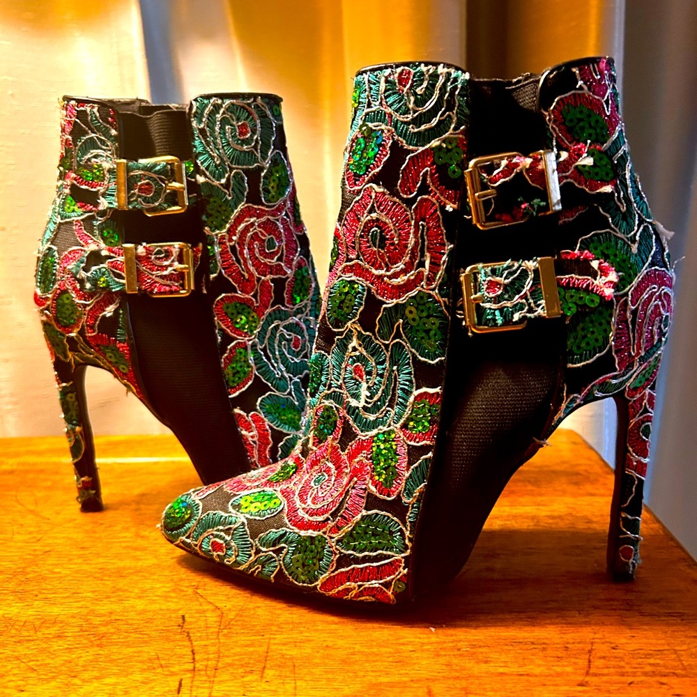 Embroidered Sequin Booties- 7